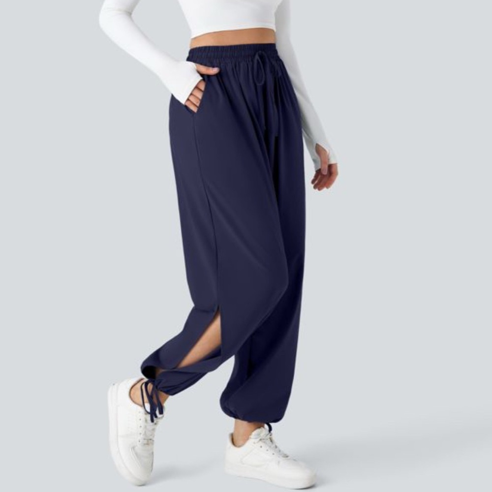 Halara Breezeful High Waisted Drawstring Joggers Side Pocket Split Hem